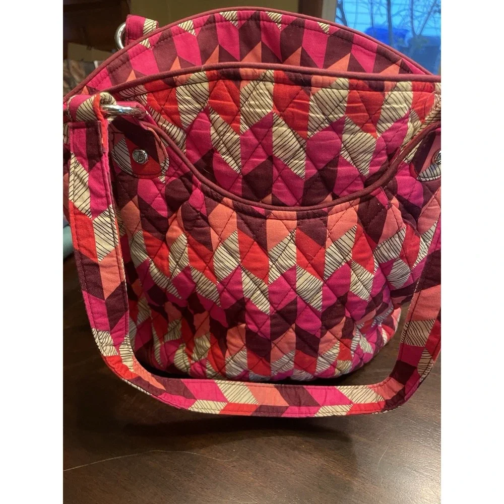 Quilted Multi-Color Geo Pattern Tote Bag - Pink/Red